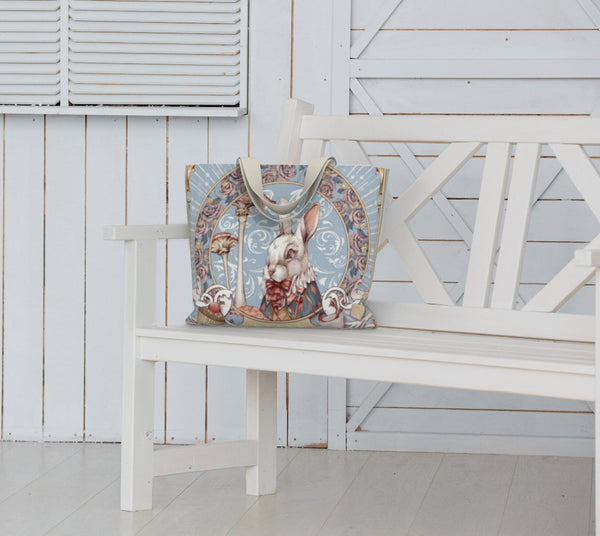 Alice, the White Rabbit - Blue Tote Bag - Sutoru - Large Tote Bag - Sutoru