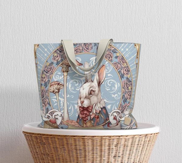 Alice, the White Rabbit - Blue Tote Bag - Sutoru - Large Tote Bag - Sutoru