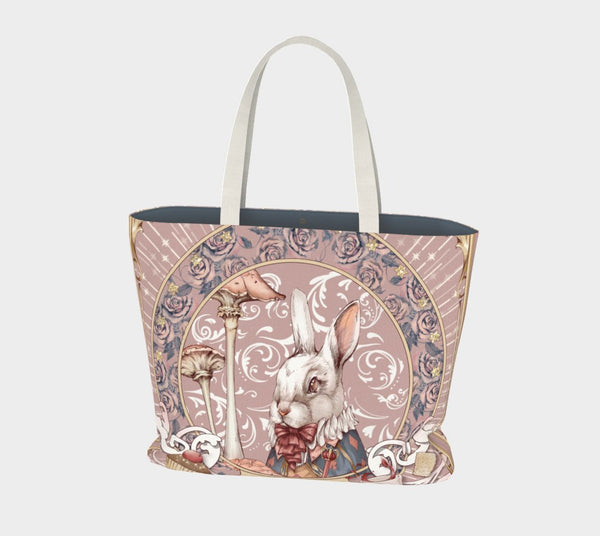 Alice, the White Rabbit - Pink Tote Bag - Sutoru - Large Tote Bag - Sutoru