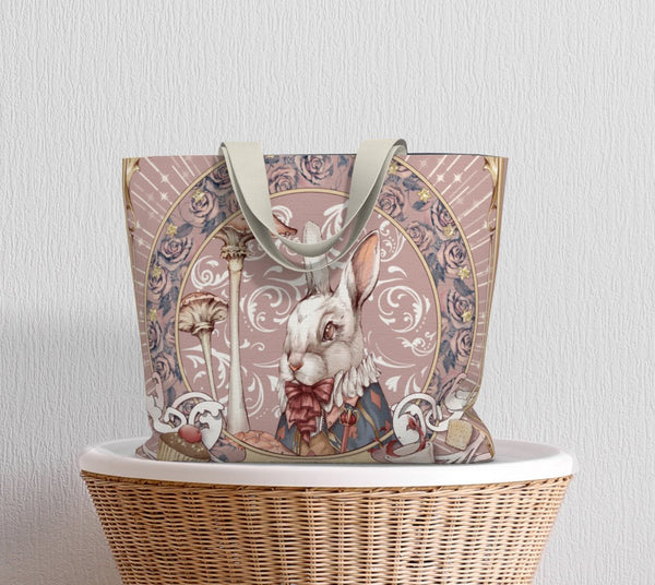 Alice, the White Rabbit - Pink Tote Bag - Sutoru - Large Tote Bag - Sutoru