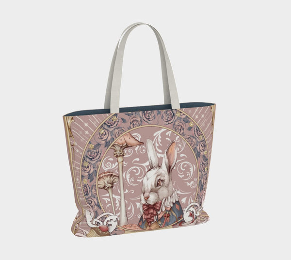 Alice, the White Rabbit - Pink Tote Bag - Sutoru - Large Tote Bag - Sutoru
