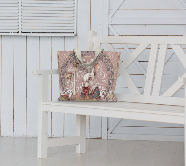 Alice, the White Rabbit - Pink Tote Bag - Sutoru - Large Tote Bag - Sutoru