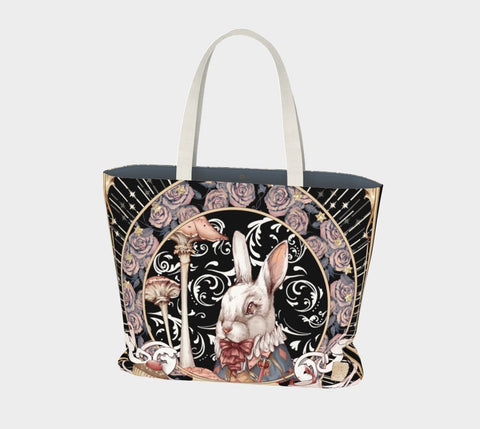 Alice, the White Rabbit - Black Tote Bag - Sutoru - Large Tote Bag - Sutoru