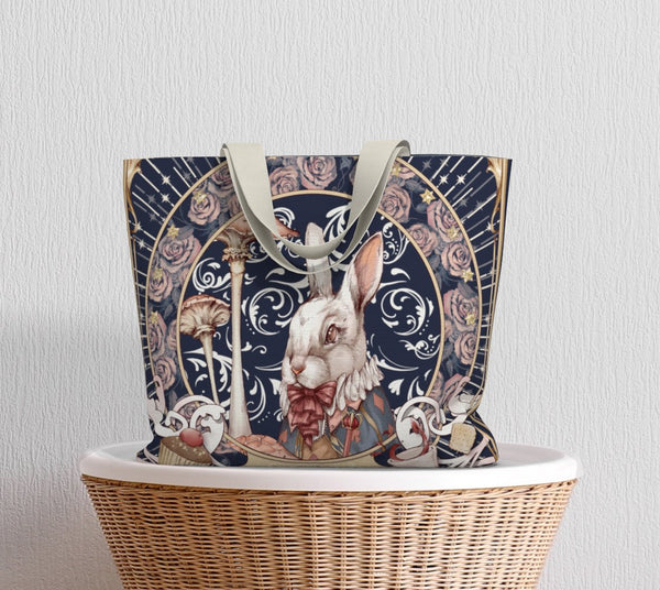 Alice, the White Rabbit - Navy Tote Bag - Sutoru - Large Tote Bag - Sutoru