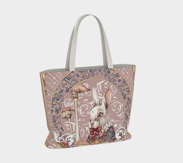 Alice, the White Rabbit - Pink Tote Bag - Sutoru - Large Tote Bag - Sutoru