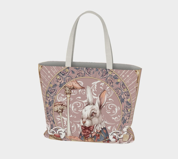 Alice, the White Rabbit - Pink Tote Bag - Sutoru - Large Tote Bag - Sutoru