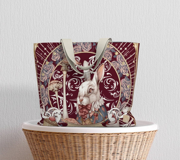 Alice, the White Rabbit - Wine Tote Bag - Sutoru - Large Tote Bag - Sutoru